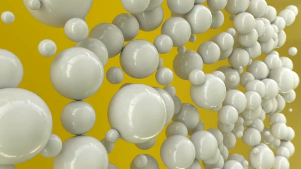 Witte Bollen Van Willekeurige Grootte Gele Achtergrond Abstracte Achtergrond Met — Stockfoto