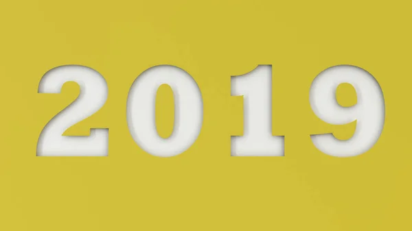 Número Blanco 2019 Cortado Papel Amarillo Signo Año Nuevo 2019 — Foto de Stock