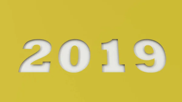 Número Blanco 2019 Cortado Papel Amarillo Signo Año Nuevo 2019 — Foto de Stock