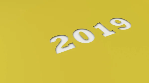 Wit 2019 Nummer Geel Papier Gesneden 2019 Nieuwjaar Teken Rendering — Stockfoto