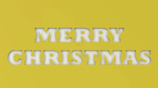 White Merry Christmas Woorden Snijden Geel Papier Rendering Illustratie — Stockfoto