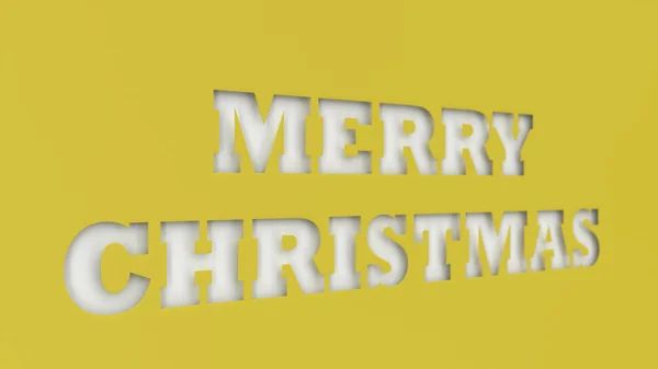 Blanco Feliz Navidad Palabras Cortadas Papel Amarillo Ilustración Representación — Foto de Stock