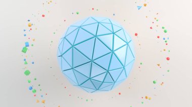 Arka plan beyaz yüzey üzerinde mavi küre ile. 3D render illüstrasyon