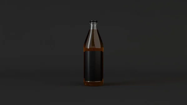 Håna Upp Transprent Flaska Med Tom Svart Etikett Svart Bakgrund — Stockfoto