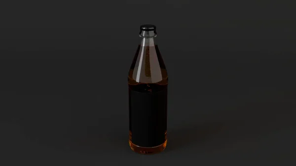 Mock Botella Cerveza Transprent Con Etiqueta Blanco Negro Sobre Fondo — Foto de Stock