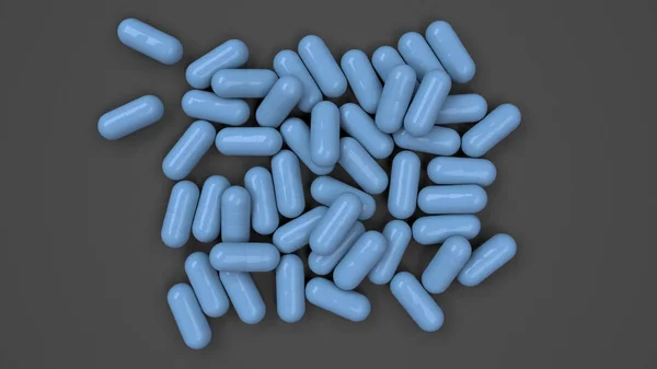Pile Blue Medicine Capsules Black Background Medical Healthcare Pharmacy Concept — Stock Photo, Image