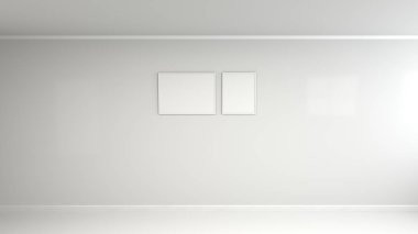 Duvardaki beyaz çerçeve içinde boş beyaz posteri. Resim ya da fotoğraf mockup. 3D render illüstrasyon