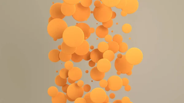 白色背景上随机大小的橙色光盘 抽象背景与圈子 墙前的圆云 渲染插图 — 图库照片