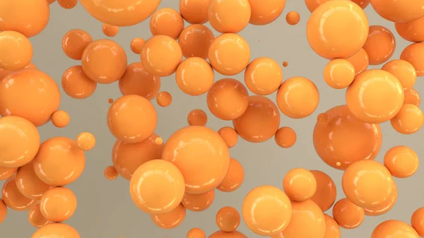 白い背景のランダムなサイズのオレンジ球は 抽象的な背景の円 壁の前にサークルの雲 レンダリング図 — ストック写真