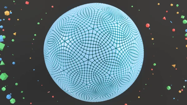 Abstract background with blue sphere on the black surface. 3D render illustration