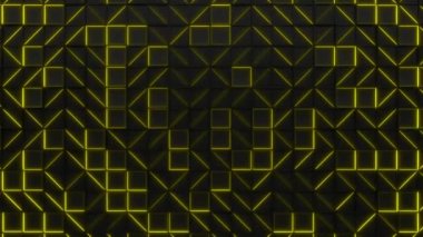 Duvar siyah dikdörtgen sarı parlak öğelerle döşer. Kare kiremit kılavuz. Arka plan. 3D render