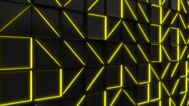Fekete téglalap Falicsempe, sárga izzó elemekkel. Rács a négyzet csempe. Absztrakt háttér. 3D render