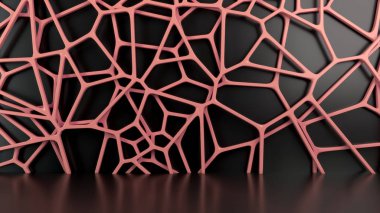 Siyah arka plan üzerine soyut kırmızı 3d rendeleyin. Hoparlör ızgara. Kaotik satır yapısı. 3D render illüstrasyon