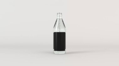 Yukarı transprent su şişe 0,5 l beyaz zemin üzerine boş siyah etiket ile ilgili alay et. Tasarım veya marka şablonu. 3D render illüstrasyon