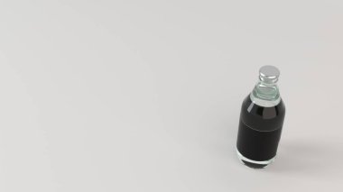 Kadar şeffaf su şişe 0,33 l beyaz zemin üzerine boş siyah etiket ile ilgili alay et. Tasarım veya marka şablonu. 3D render illüstrasyon