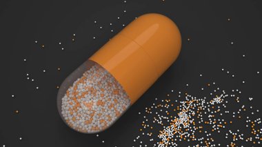 Siyah arka plan üzerinde renkli ilaç kapsül. Tıbbi ya da eczane konsepti. 3D render illüstrasyon