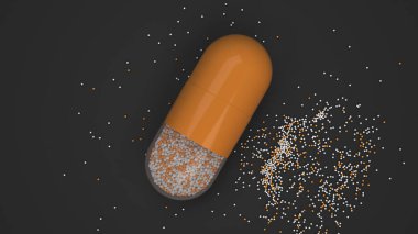 Siyah arka plan üzerinde renkli ilaç kapsül. Tıbbi ya da eczane konsepti. 3D render illüstrasyon