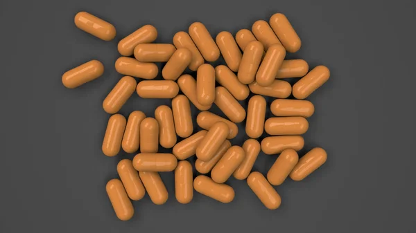 Stapel Oranje Geneeskunde Capsules Zwarte Achtergrond Sterilisatoren Voor Medisch Gezondheidszorg — Stockfoto