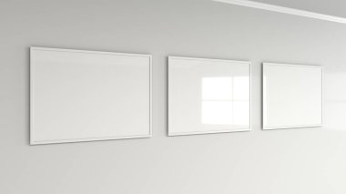 Duvardaki beyaz çerçeve içinde boş beyaz poster