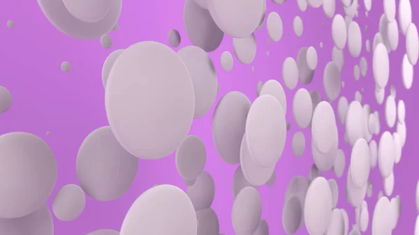 紫色背景上随机大小的白色光盘 抽象背景与圈子 墙前的圆云 渲染插图 — 图库照片