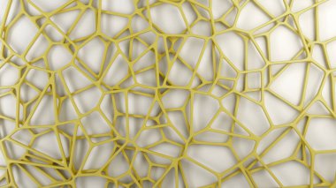 Beyaz arka plan üzerinde soyut sarı 3d rendeleyin. Hoparlör ızgara. Kaotik satır yapısı. 3D render illüstrasyon