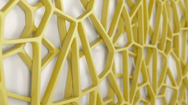 Beyaz arka plan üzerinde soyut sarı 3d rendeleyin. Hoparlör ızgara. Kaotik satır yapısı. 3D render illüstrasyon