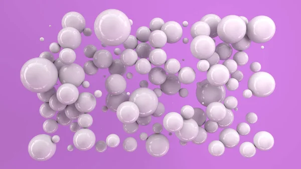 Esferas Blancas Tamaño Aleatorio Sobre Fondo Púrpura Fondo Abstracto Con — Foto de Stock