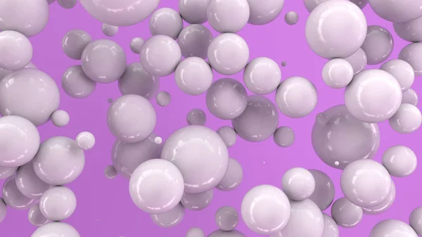 紫色背景上随机大小的白色球体 抽象背景与圈子 墙前的圆云 渲染插图 — 图库照片