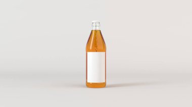 Yukarı transprent bira şişe 0,5 l beyaz arka plan üzerinde boş beyaz etiket ile ilgili alay et. Tasarım veya marka şablonu. 3D render illüstrasyon