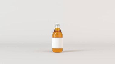 Kadar şeffaf bira şişesinin 0,33 l beyaz arka plan üzerinde boş beyaz etiket ile ilgili alay et. Tasarım veya marka şablonu. 3D render illüstrasyon