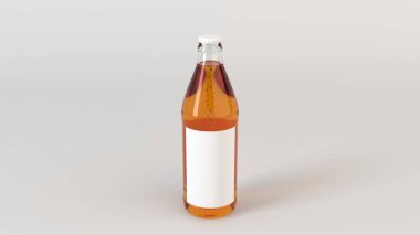 Yukarı transprent bira şişe 0,5 l beyaz arka plan üzerinde boş beyaz etiket ile ilgili alay et. Tasarım veya marka şablonu. 3D render illüstrasyon