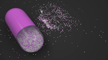 Siyah arka plan üzerinde renkli ilaç kapsül. Tıbbi ya da eczane konsepti. 3D render illüstrasyon