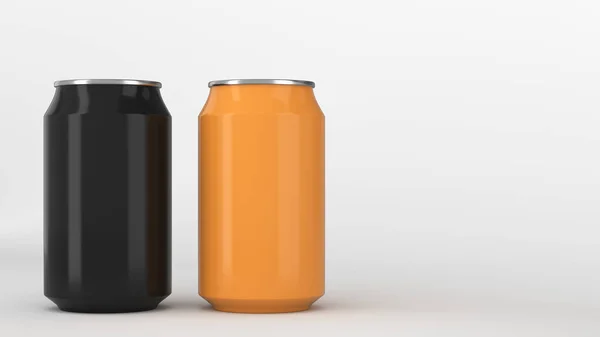 검은색과 오렌지색 알루미늄 음료의 패키지입니다 렌더링 — 스톡 사진