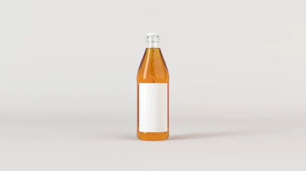 Håna Upp Transprent Flaska Med Tomma Vita Etiketten Vit Bakgrund — Stockfoto
