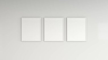 Duvardaki beyaz çerçeve içinde boş beyaz posteri. Resim ya da fotoğraf mockup. 3D render illüstrasyon