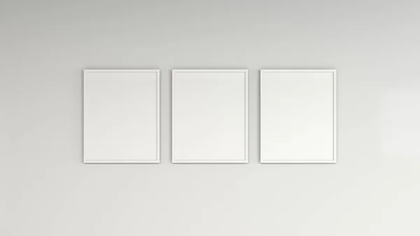Üres Fehér Poszter Fehér Keret Falon Kép Vagy Fénykép Makett — Stock Fotó