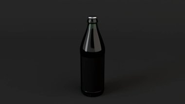 Yukarı 0,5 l siyah arka plan üzerine boş siyah etiketli yeşil bira şişe sahte. Tasarım veya marka şablonu. 3D render illüstrasyon