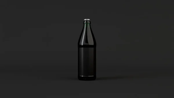 Håna Upp Grön Flaska Med Tom Svart Etikett Svart Bakgrund — Stockfoto