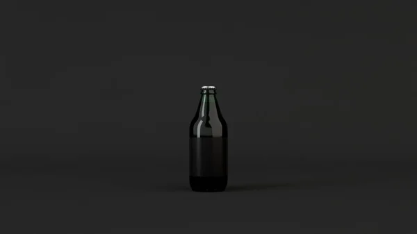 Mock Garrafa Cerveja Verde 33L Com Rótulo Preto Branco Fundo — Fotografia de Stock