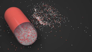 Siyah arka plan üzerinde renkli ilaç kapsül. Tıbbi ya da eczane konsepti. 3D render illüstrasyon