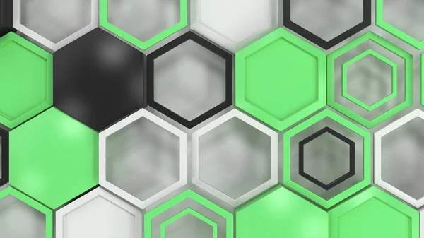 Abstrakt Bakgrund Tillverkad Svart Vitt Och Grönt Hexagoner Vit Bakgrund — Stockfoto