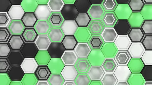 Abstracte Achtergrond Gemaakt Van Zwarte Witte Groene Zeshoeken Witte Achtergrond — Stockfoto