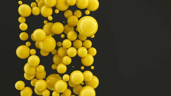Gele Bollen Van Willekeurige Grootte Zwarte Achtergrond Abstracte Achtergrond Met — Stockfoto