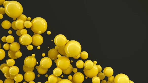 Жовті Сфери Випадкового Розміру Чорному Тлі Абстрактний Фон Колами Хмара — стокове фото