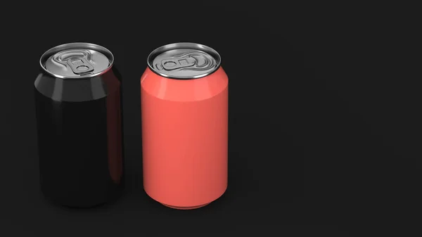 Dos Pequeñas Latas Soda Aluminio Negro Rojo Maqueta Sobre Fondo — Foto de Stock