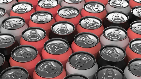 Grandes Latas Refrigerante Preto Branco Vermelho Fundo Preto Mockup Bebidas — Fotografia de Stock