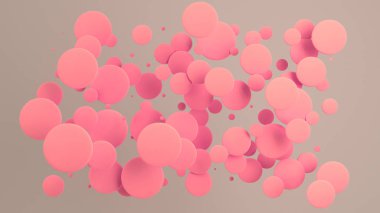 Rastgele büyüklükteki beyaz zemin üzerine kırmızı diskler. Arka plan daire ile. Bulut çevrelerin duvar önünde. 3D render illüstrasyon