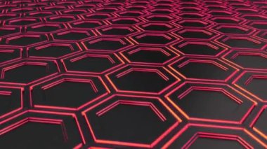 Teknolojik arka plan siyah altıgen yanarak bahislerin doğru kırmızı kızdırma ile yapılmış. Altıgen yanarak bahislerin doğru duvarına. 3D render illüstrasyon