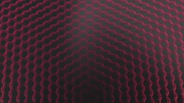 Fondo Tecnológico Abstracto Hecho Hexágonos Negros Con Brillo Rojo Pared — Vídeos de Stock