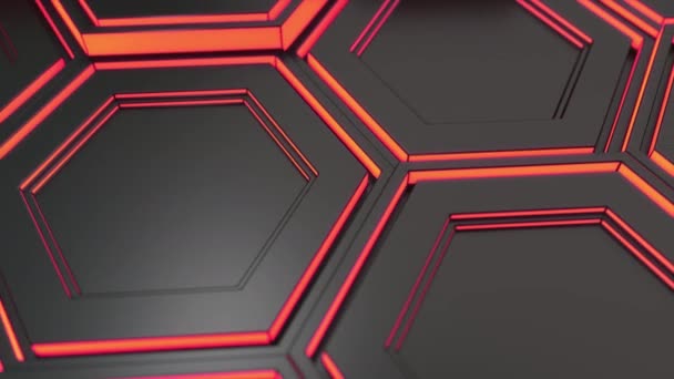 Abstract Technological Background Made Black Hexagons Red Glow Wall Hexagons — Stock Video